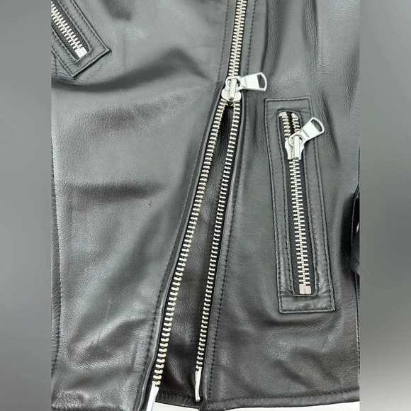 French Connection 100% Real leather jacket Black Motorcycle Look Size 4 - Picture 7 of 14